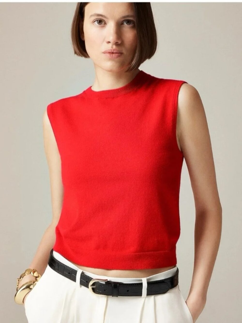 J Crew Featherweight cashmere-blend cropped sweater shell Red Medium EUC